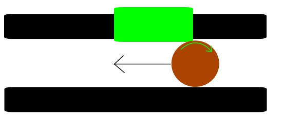 sketch showing inside of inner barrel as airsoft BB receives backspin from the hop up nub