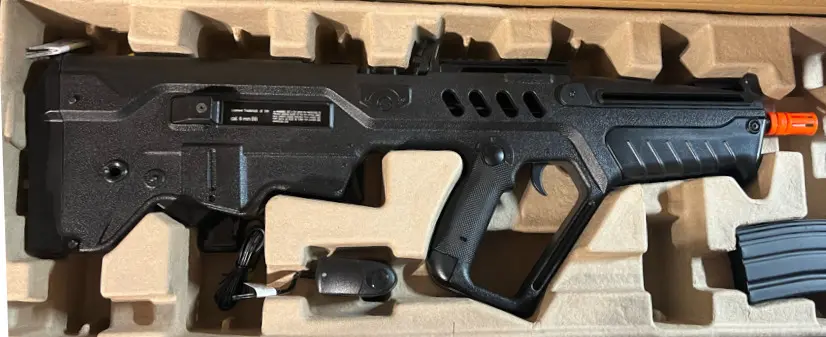 picture of unboxed airsoft tavor bullpup rifle