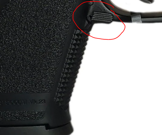 picture showing ambidextrous mag release on the tokyo marui mk23