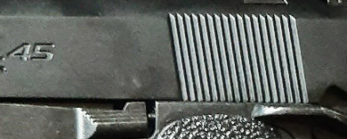 close up picture of serrations on tokyo marui hi capa 5.1