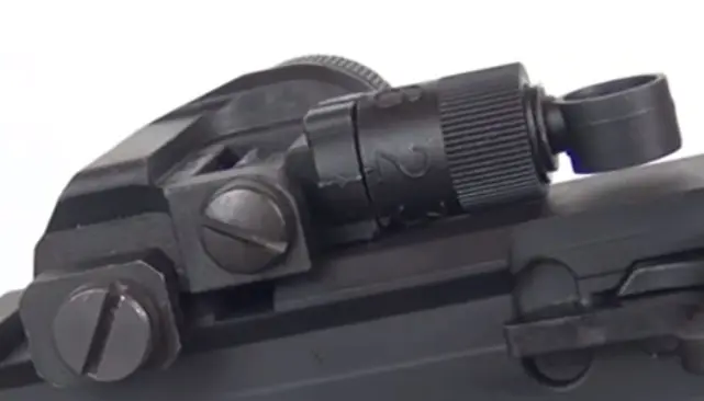 close up picture of tokyo marui m4a1 mws sights folded flat
