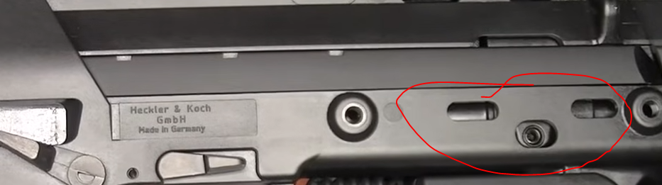 close up picture of rail mounting points on side of vfc mp7a1 aeg