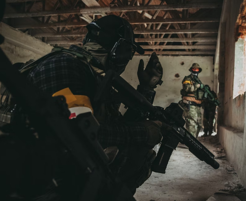 picture of airsoft team on a field for demonstration