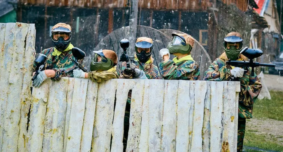 picture of paintball team on field for demonstration