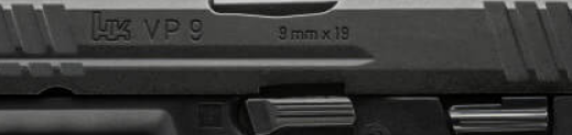 close up picture of h&k trademarks on elite force airsoft vp9