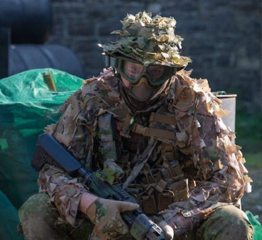 picture of airsoft player wearing safety equipment