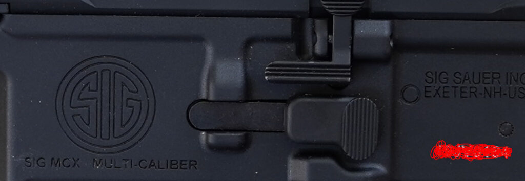 picture of sig sauer trademarks on sig mcx airsoft gun