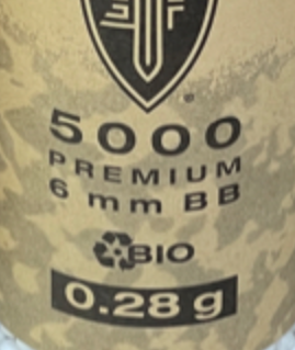 picture of 0.28 gram bb bottle label showing weight