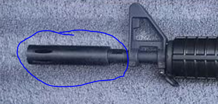 picture of extended moderator flash hider on xm177 rifle for demonstration