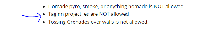 picture showing how some fields don't allow taginn projectile grenades