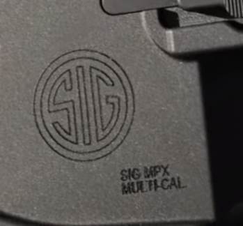 picture of sig sauer logo on mpx aeg showing model name and brand markings