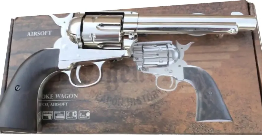 picture of the elite force smoke wagon wild west airsoft pistol being unboxed