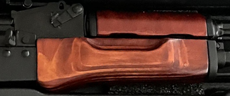 close up picture of curve in lct ak74m heatshield making it more comfortable