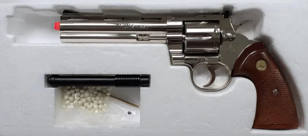 picture of tanaka colt python airsoft revolver being unboxed